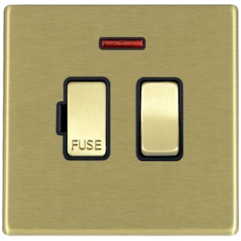 Hamilton Hartland G2 Satin Brass 13A Double Pole Switched Fused Spur and Neon with Satin Brass Insert and Black Surround 7G22SPNSB-B