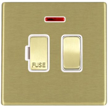 Hamilton Hartland G2 Satin Brass 13A Double Pole Switched Fused Spur and Neon with Satin Brass Insert and White Surround 7G22SPNSB-W