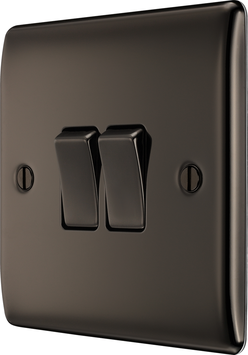 BG Nexus Metal Black Nickel Light Switch 2 Gang 2Way NBN42