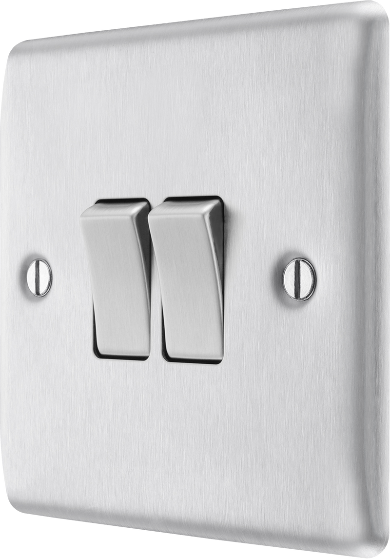 BG Nexus Metal Brushed Steel Light Switch 2 Gang 2Way NBS42