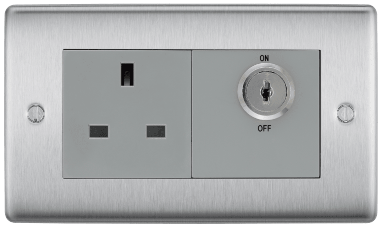 Key Entry Electrical Socket BG Nexus Brushed Steel 13 Amp Double Pole Key Controlled Socket NBSKYS ...