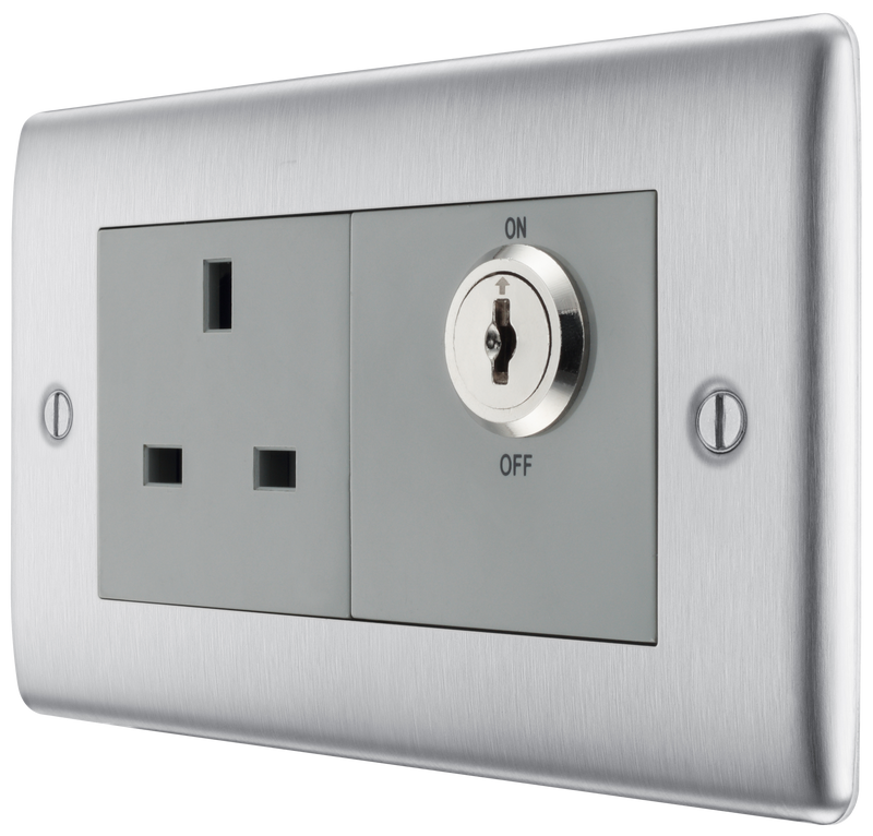 BG Nexus Brushed Steel 13 Amp Double Pole Key Controlled Socket NBSKYSWSG