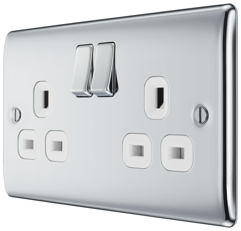 BG Nexus Metal Polished Chrome 13A Double Socket NPC22W