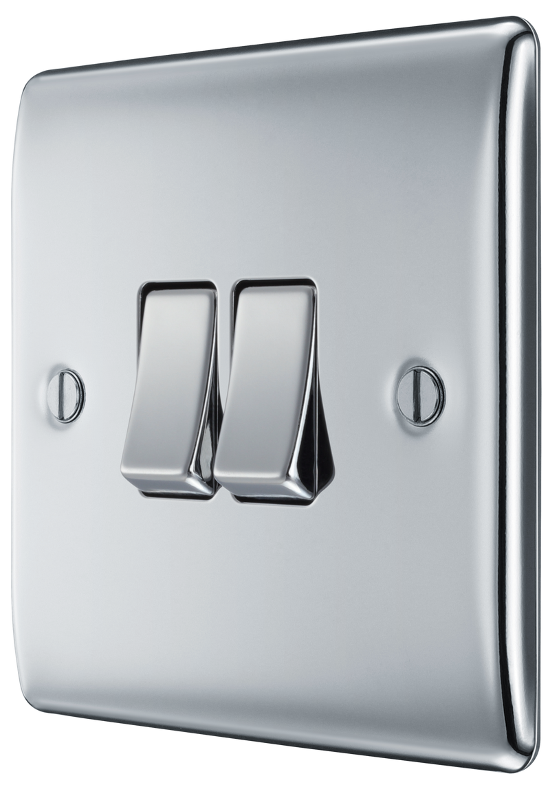 BG Nexus Metal Polished Chrome Light Switch 2 Gang 2Way NPC42