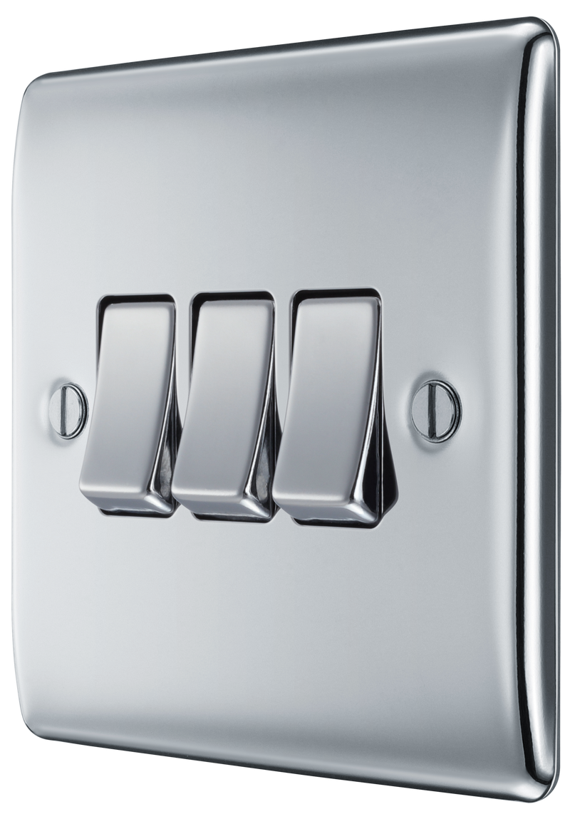 BG Nexus Metal Polished Chrome 3G 2W Light Switch NPC43