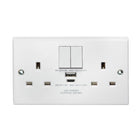 Volex White Moulded 13A 2 Gang Switched Socket VX1500USBC
