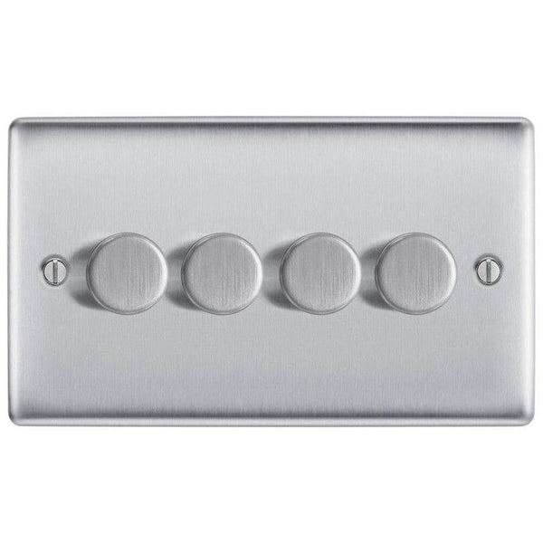 BG Nexus Metal Brushed Steel 4G Dimmer Switch NBS84