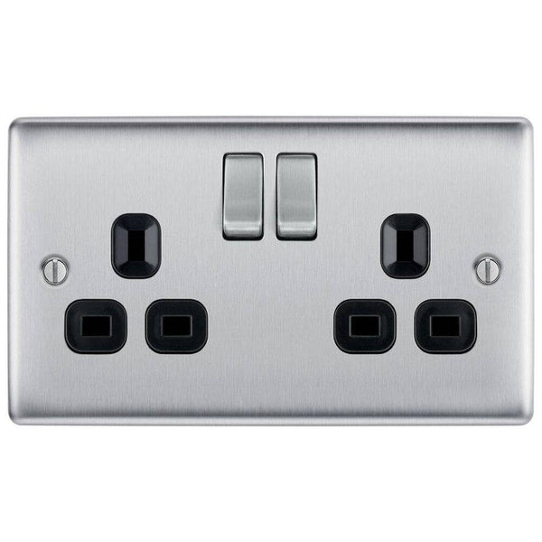 BG Nexus Metal Brushed Steel 13A Double Socket NBS22B