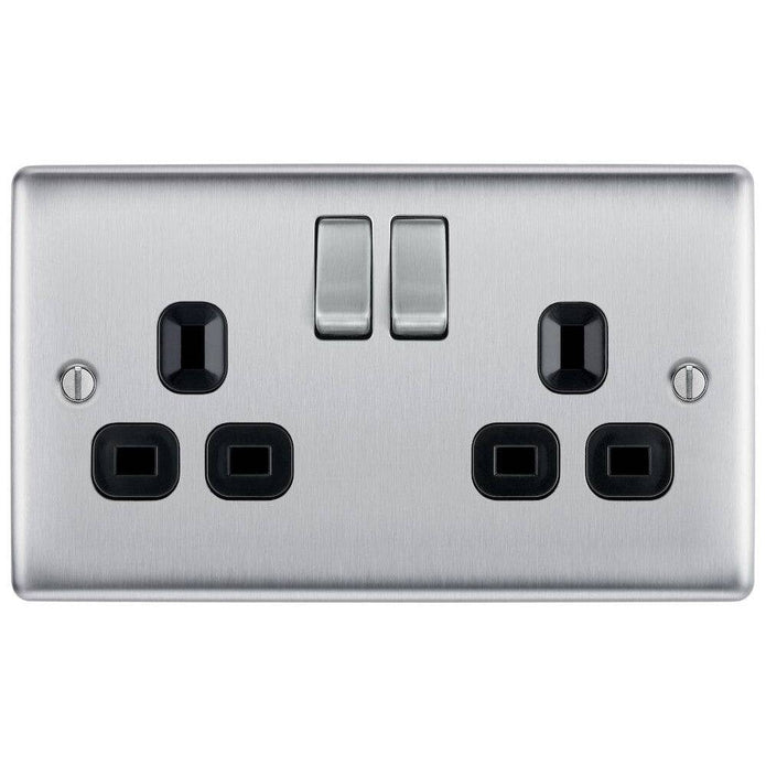 BG Nexus Metal Brushed Steel 13A Double Socket NBS22B