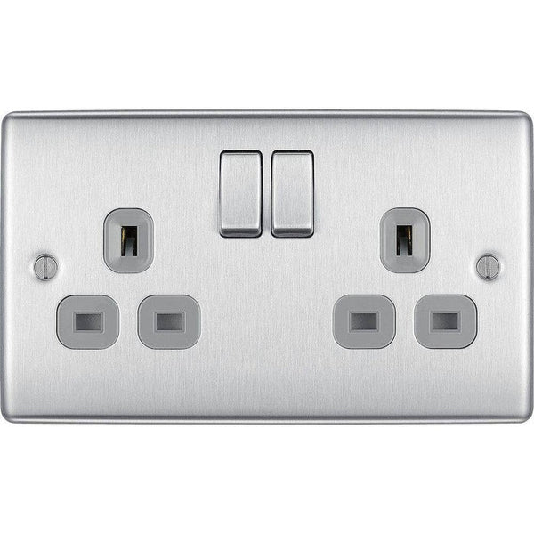 BG Nexus Metal Brushed Steel Double Switched 13A Power Socket NBS22G