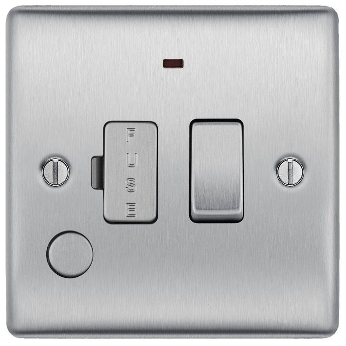 BG Nexus Metal Brushed Steel 13A Switched Spur with Neon & Flex NBS53