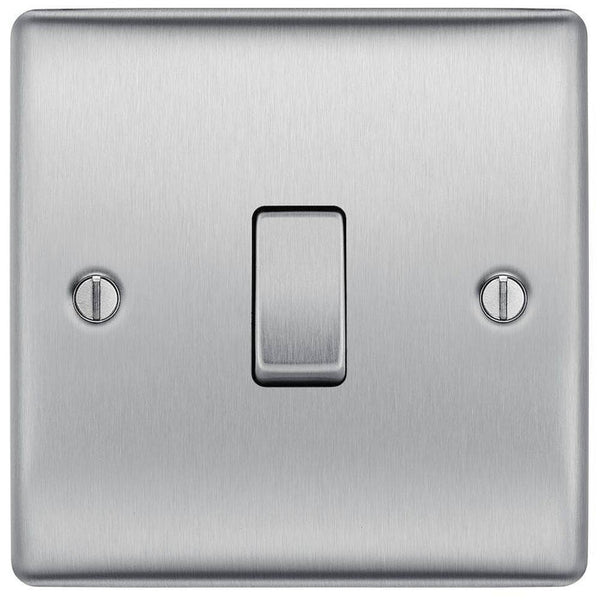 BG Nexus Metal Brushed Steel Light Switch 1G 2W NBS12