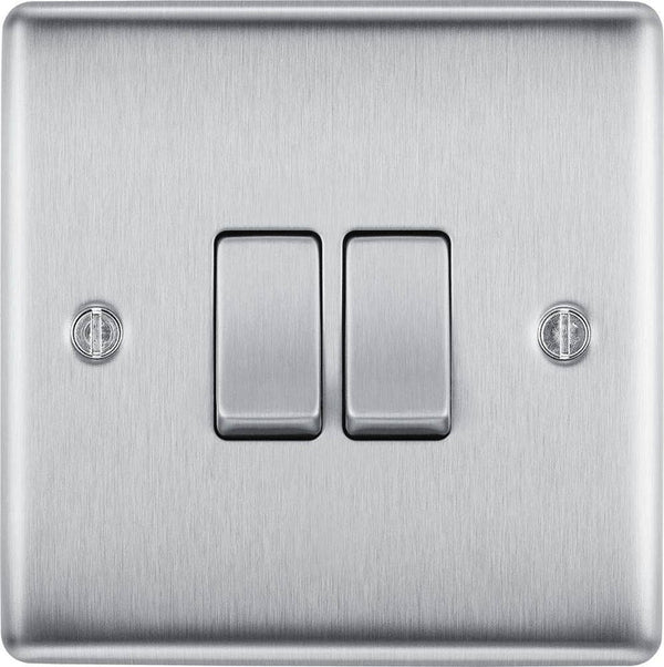 BG Nexus Metal Brushed Steel Light Switch 2 Gang 2Way NBS42