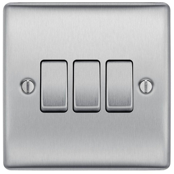 BG Nexus Metal Brushed Steel 3G 2W Light Switch NBS43