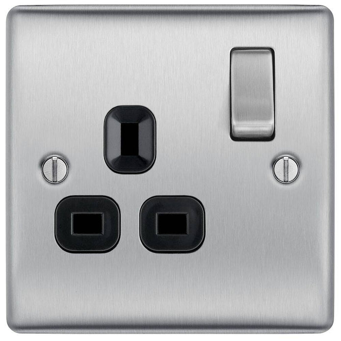 BG Nexus Metal Brushed Steel 13A Single Socket NBS21B