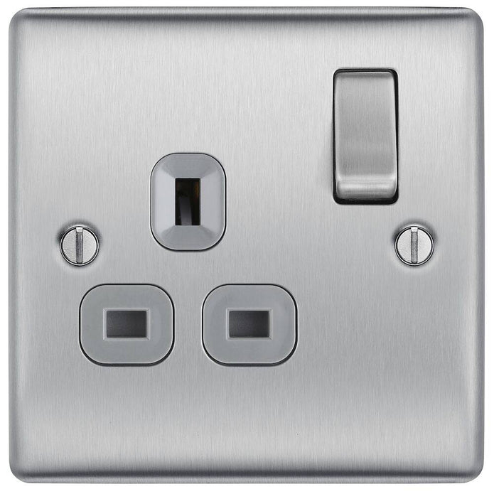 BG Nexus Metal Brushed Steel 13A Single Socket NBS21G