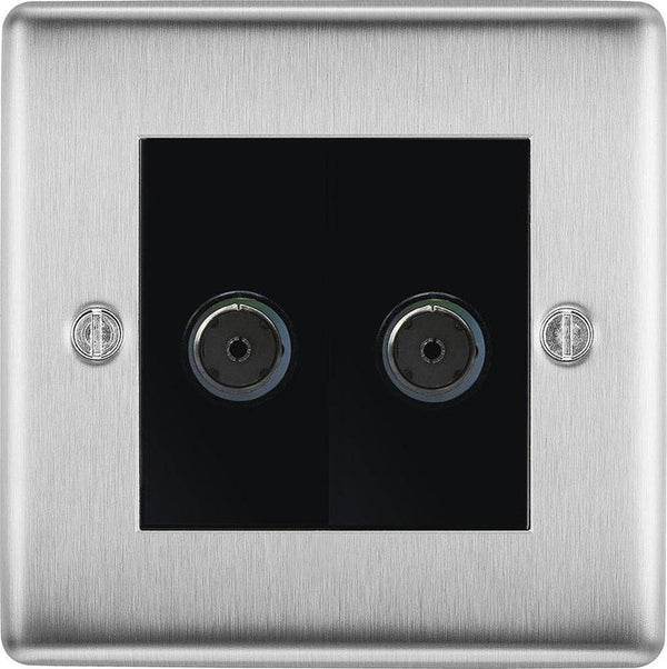 BG Nexus Metal Brushed Steel Double Co-axial Socket NBS61B