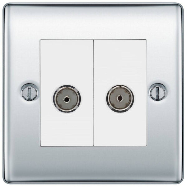 BG Nexus Metal Polished Chrome Double Co-axial Socket NPC61