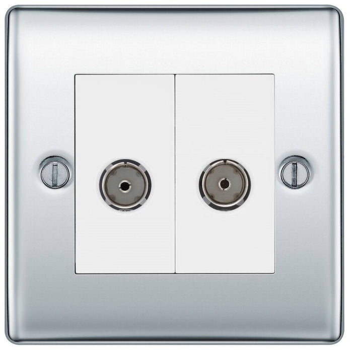 BG Nexus Metal Polished Chrome Double Co-axial Socket NPC61