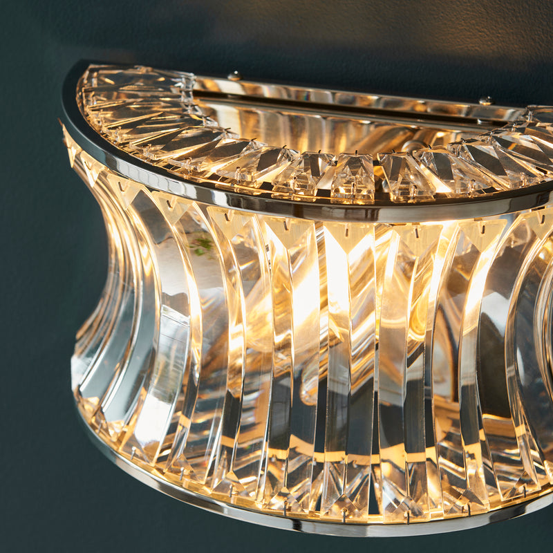 Lightologist Bright nickel plate with crystal and clear glass Glass Wall Light