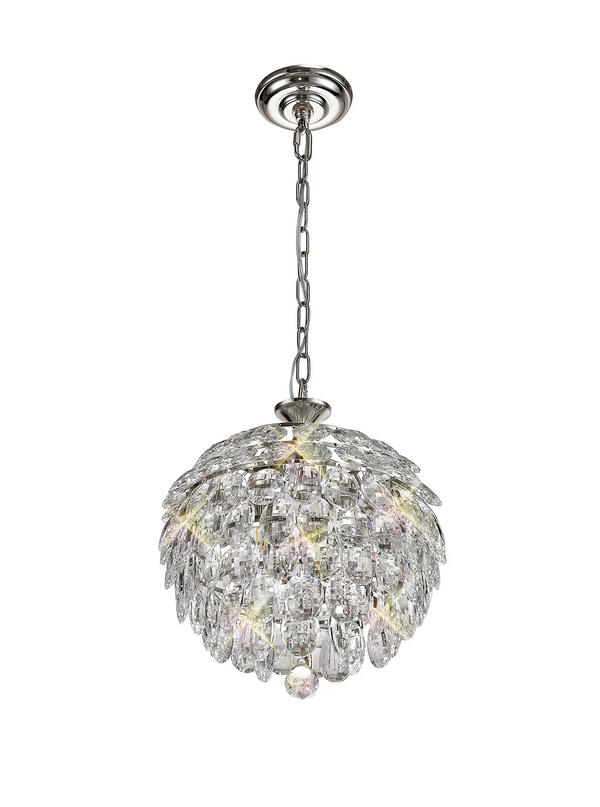 Lightologist Conifer 35cm Pendant, 3 Light E14, Polished Chrome/Crystal