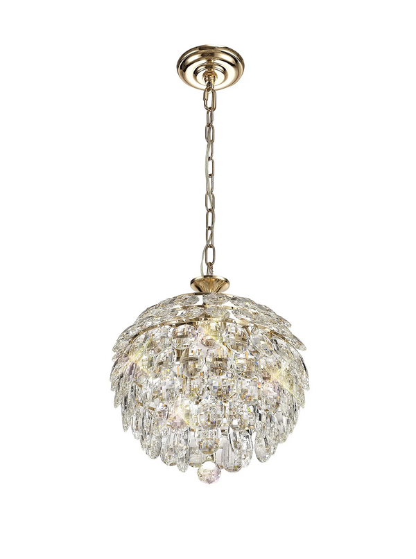 Lightologist Conifer 35cm Pendant, 3 Light E14, French Gold/Crystal