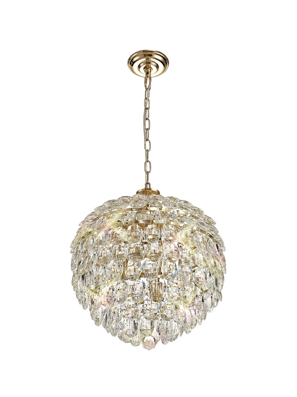 Lightologist Conifer 45cm Pendant, 6 Light E14, French Gold/Crystal