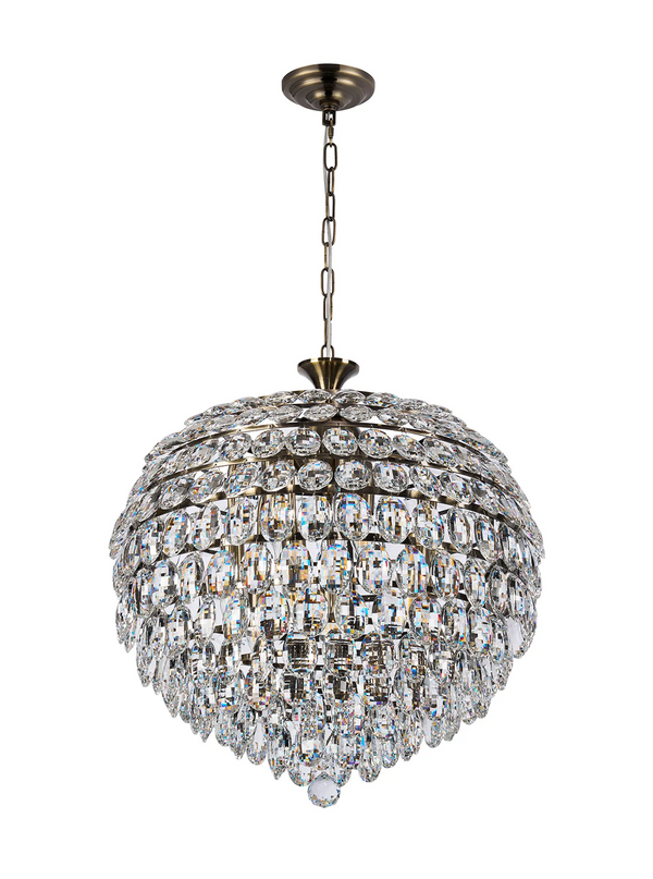 Lightologist Conifer 54cm Pendant, 9 Light E14, Antique Brass/Crystal