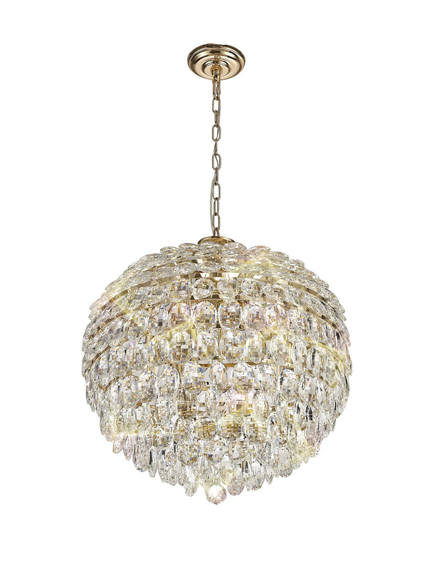 Lightologist Conifer 54cm Pendant, 9 Light E14, French Gold/Crystal