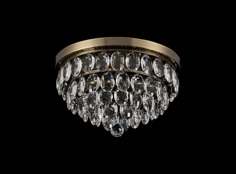 Lightologist Conifer 40cm Flush Ceiling, 3 Light E14, Antique Brass/Crystal