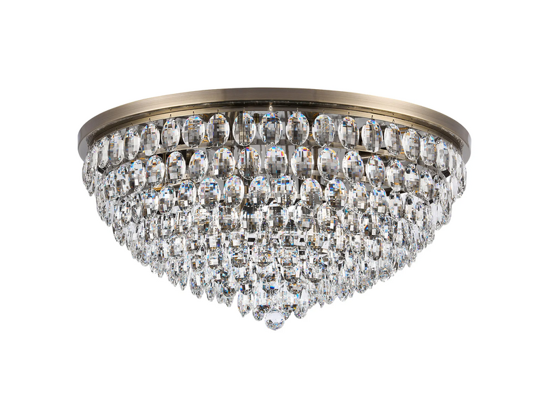 Lightologist Conifer 80cm Flush Ceiling, 12 Light E14, Antique Brass/Crystal