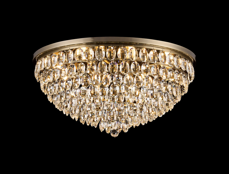 Lightologist Conifer 80cm Flush Ceiling, 12 Light E14, Antique Brass/Crystal