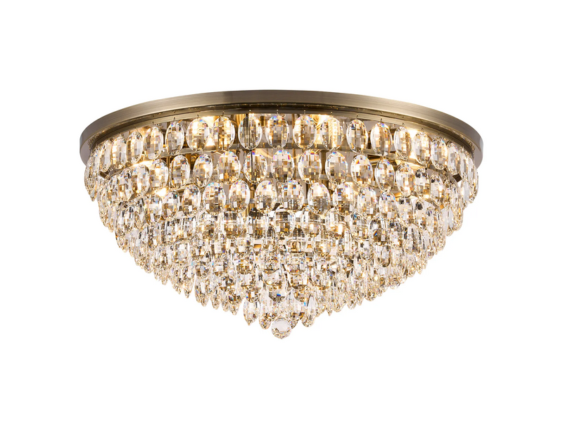 Lightologist Conifer 80cm Flush Ceiling, 12 Light E14, Antique Brass/Crystal