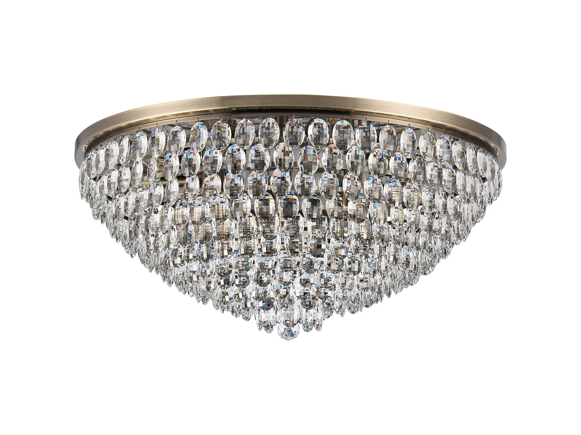 Lightologist Conifer 95cm Flush Ceiling, 15 Light E14, Antique Brass/Crystal