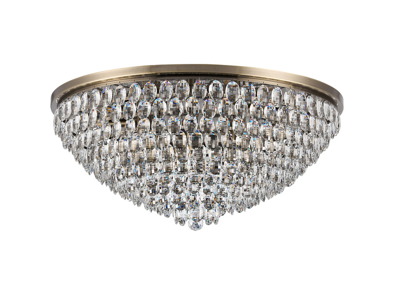 Lightologist Conifer 95cm Flush Ceiling, 15 Light E14, Antique Brass/Crystal