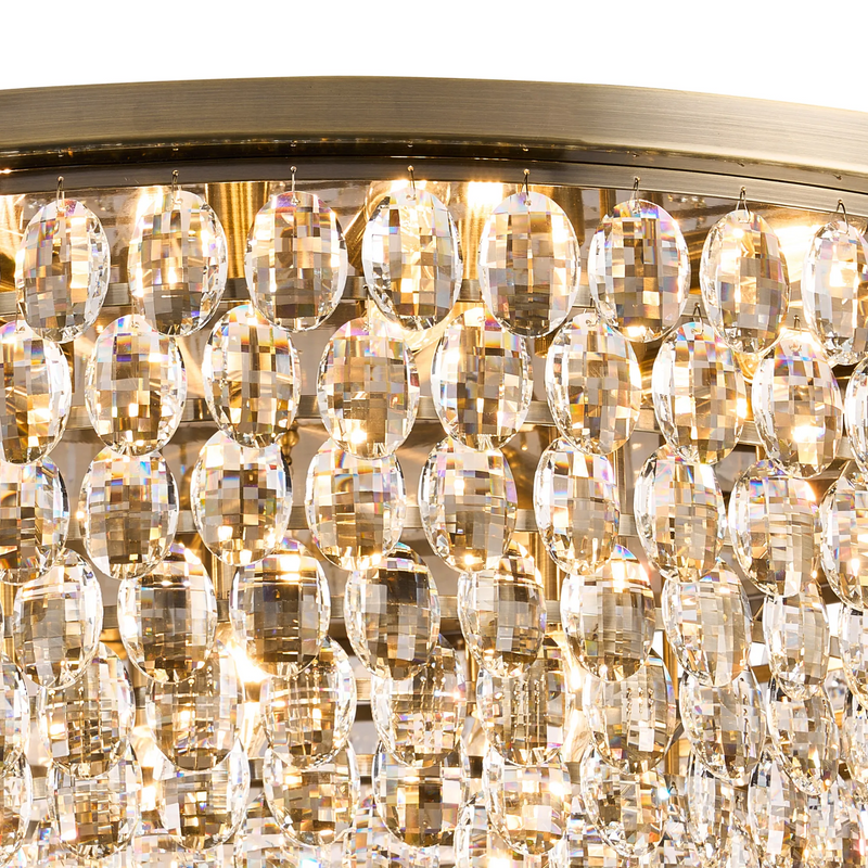 Lightologist Conifer 95cm Flush Ceiling, 15 Light E14, Antique Brass/Crystal