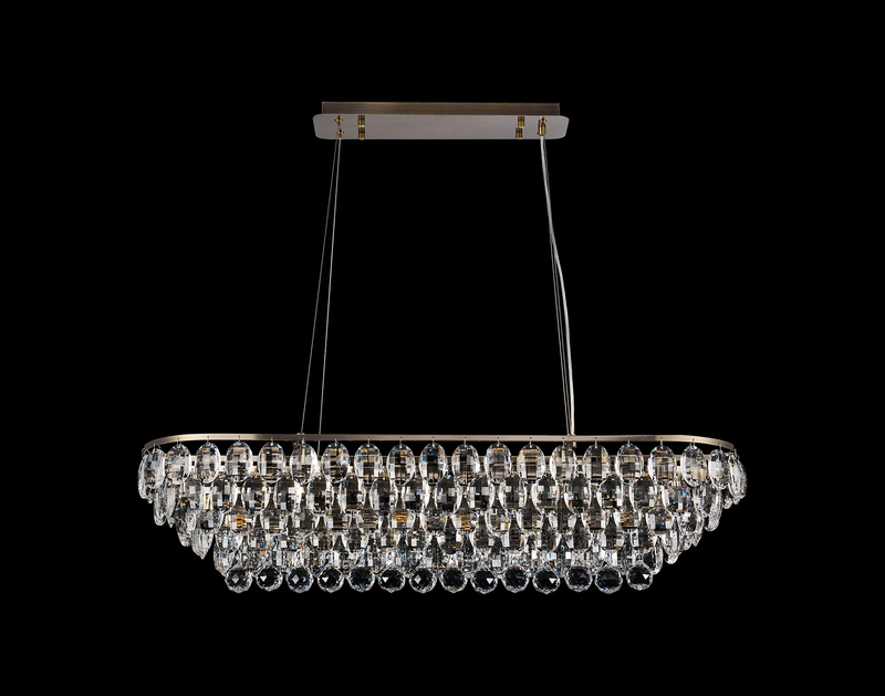 Lightologist Conifer Linear Pendant, 8 Light E14, Antique Brass/Crystal