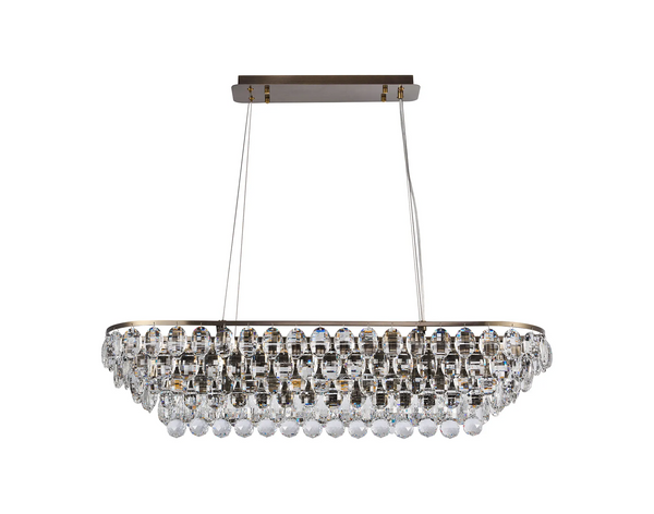 Lightologist Conifer Linear Pendant, 8 Light E14, Antique Brass/Crystal