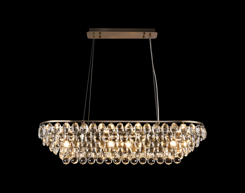 Lightologist Conifer Linear Pendant, 8 Light E14, Antique Brass/Crystal