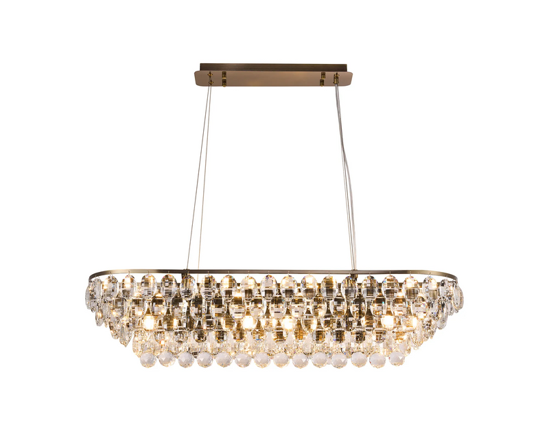 Lightologist Conifer Linear Pendant, 8 Light E14, Antique Brass/Crystal