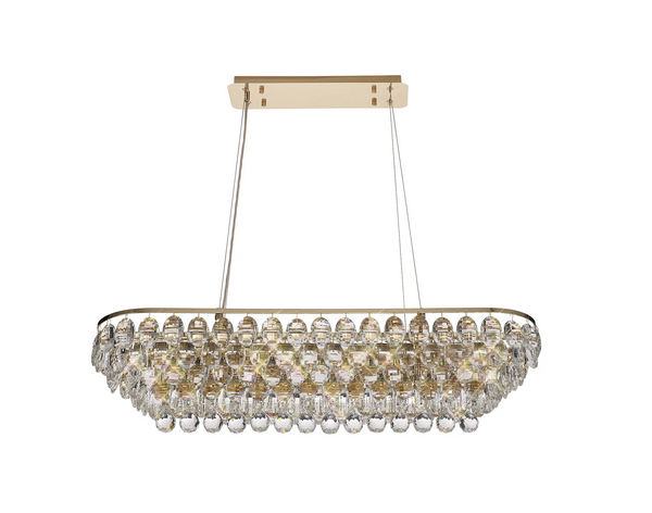 Lightologist Conifer Linear Pendant, 8 Light E14, French Gold/Crystal 