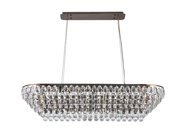 Lightologist Conifer Linear Pendant, 14 Light E14, Antique Brass/Crystal