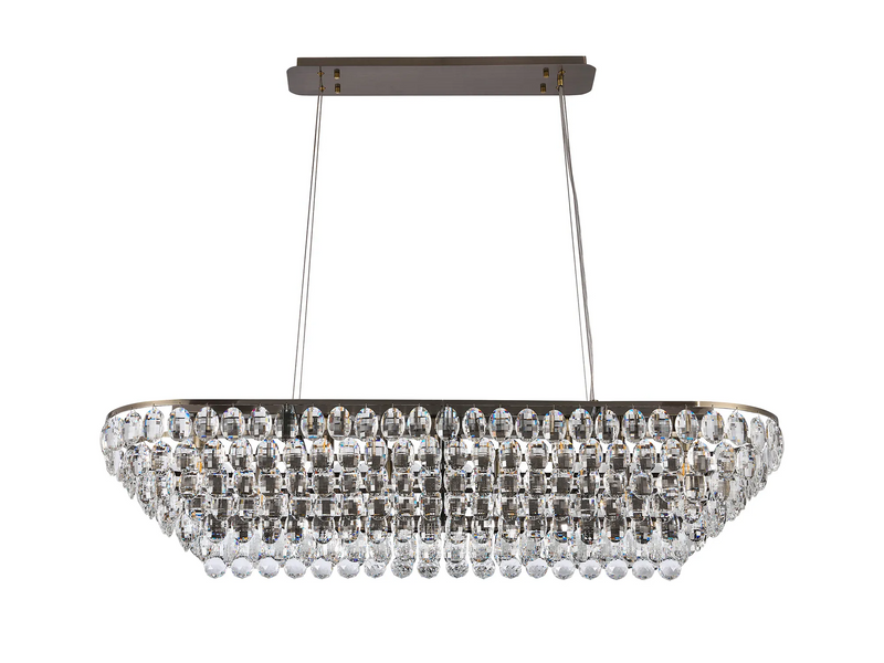 Lightologist Conifer Linear Pendant, 14 Light E14, Antique Brass/Crystal