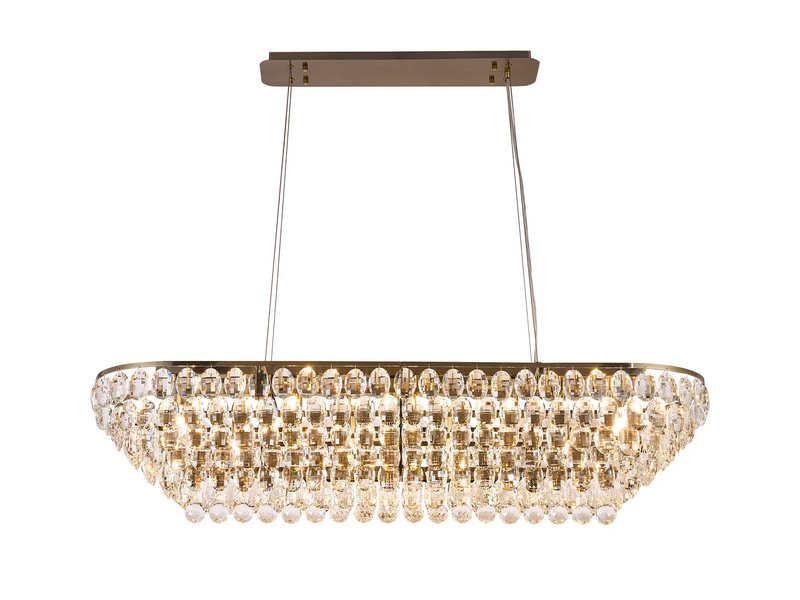 Lightologist Conifer Linear Pendant, 14 Light E14, Antique Brass/Crystal