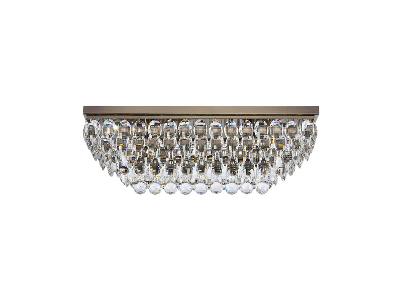 Lightologist Conifer Linear Flush Ceiling, 5 Light E14, Antique Brass/Crystal