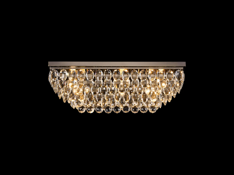 Lightologist Conifer Linear Flush Ceiling, 5 Light E14, Antique Brass/Crystal