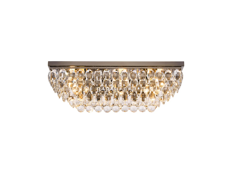 Lightologist Conifer Linear Flush Ceiling, 5 Light E14, Antique Brass/Crystal