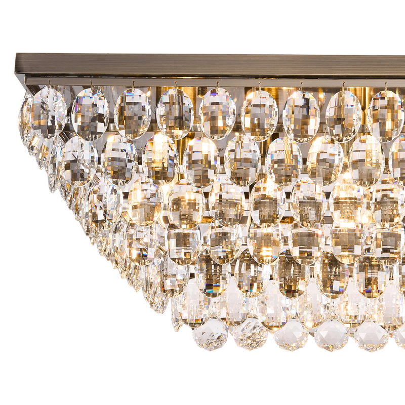 Lightologist Conifer Linear Flush Ceiling, 11 Light E14, Antique Brass/Crystal