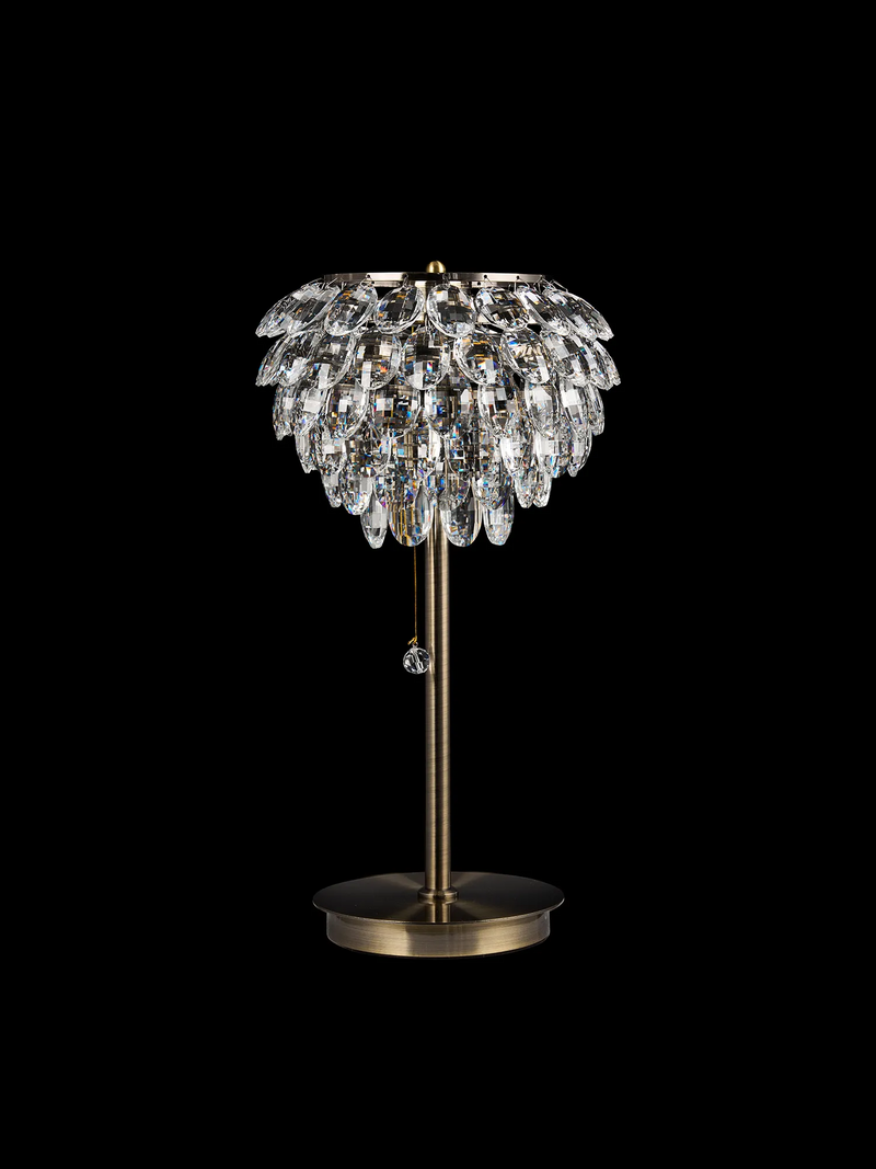 Lightologist Conifer Table Lamp, 2 Light E14, Antique Brass/Crystal