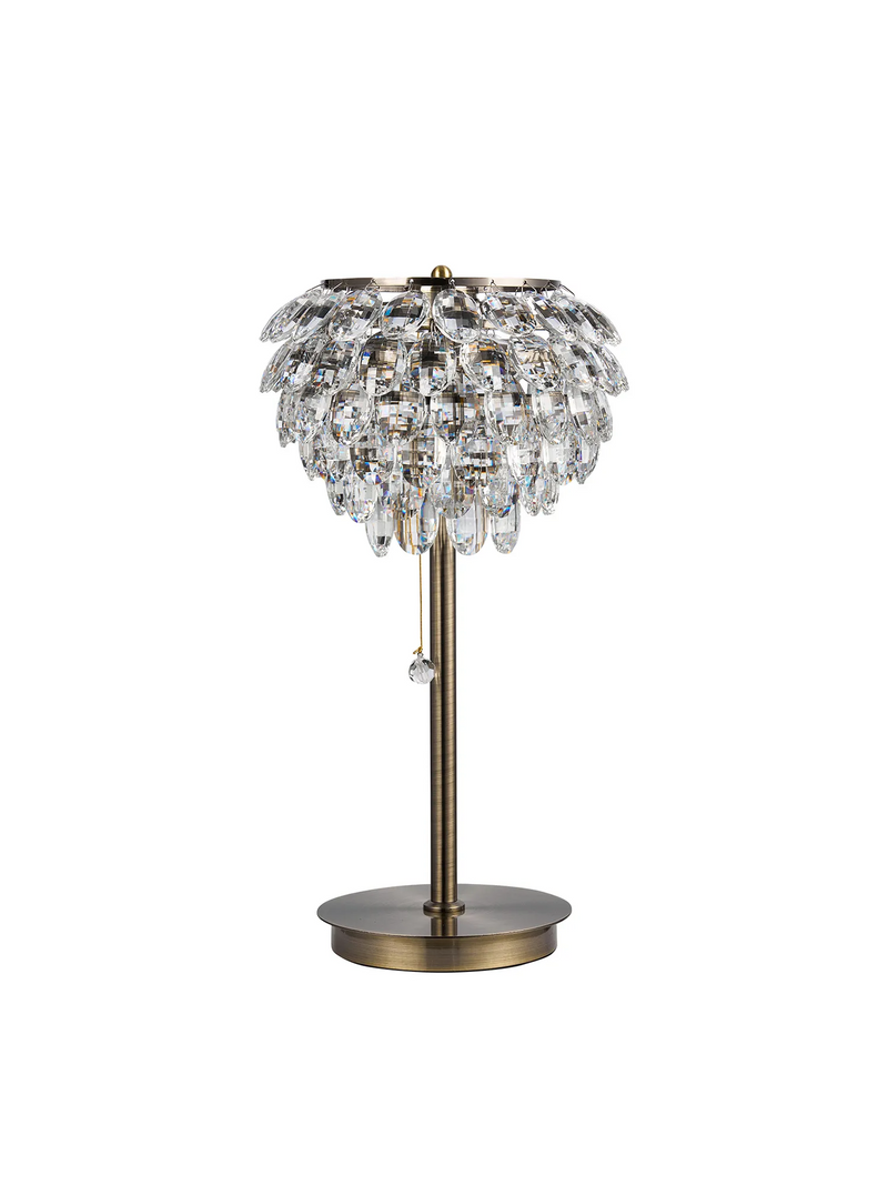 Lightologist Conifer Table Lamp, 2 Light E14, Antique Brass/Crystal